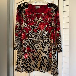 JM Collection red/black leopard print blouse